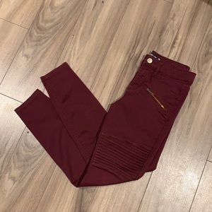 BOGO Burgundy Pleated Pants with Brass Zipper Accents